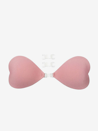 Sujetador push-up de silicona con forma de corazón sin tirantes con botones triangulares acrílicos y bolas color rosa