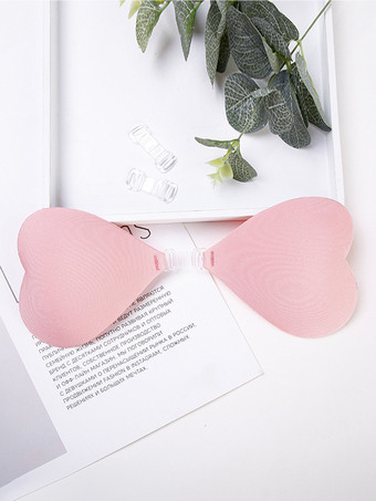 Sujetador push-up de silicona con forma de corazón sin tirantes con botones triangulares acrílicos y bolas color rosa