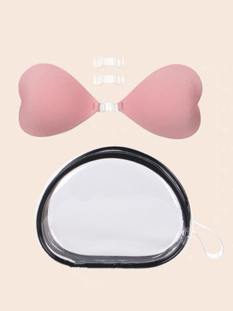 RosaSujetador push-up de silicona con forma de corazón sin tirantes con botones triangulares acrílicos y bolas color rosa