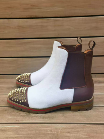 メンズ アンクルブーツ ラウンドトゥ スタッズ フラット チェルシーブーツ