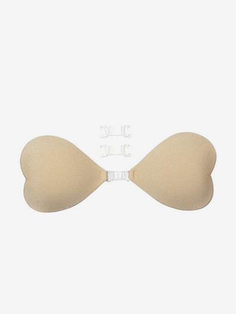 Sujetador push-up de silicona con forma de corazón sin tirantes con botones triangulares acrílicos y bolas color rosa