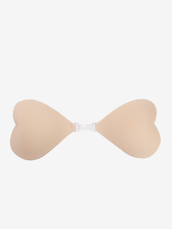 Sujetador push-up de silicona con forma de corazón sin tirantes con botones triangulares acrílicos y bolas color rosa