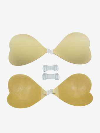 Sujetador push-up de silicona con forma de corazón sin tirantes con botones triangulares acrílicos y bolas color rosa