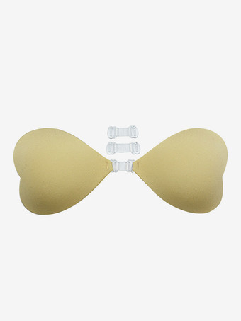 Sujetador push-up de silicona con forma de corazón sin tirantes con botones triangulares acrílicos y bolas color rosa