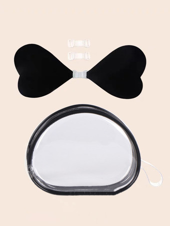 negro Sujetador push-up de silicona con forma de corazón sin tirantes con botones triangulares acrílicos y bolas color rosa