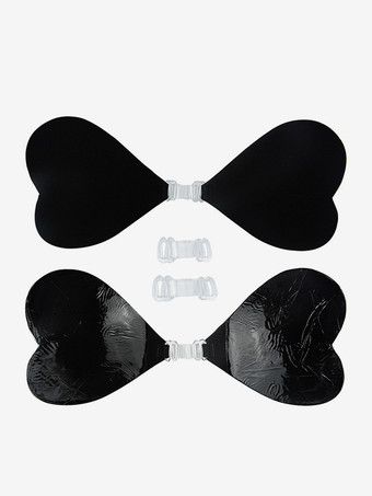 Sujetador push-up de silicona con forma de corazón sin tirantes con botones triangulares acrílicos y bolas color rosa