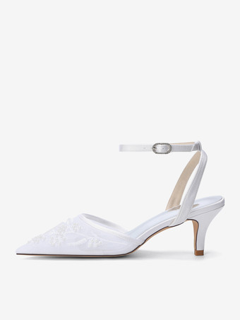 Scarpe da sposa con tacco a gattino punta a punta cinturino alla caviglia