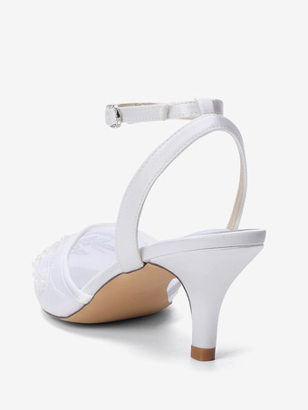 Scarpe da sposa con tacco a gattino punta a punta cinturino alla caviglia