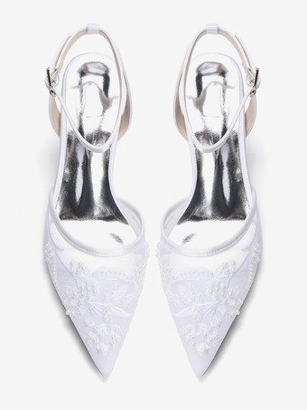 Scarpe da sposa con tacco a gattino punta a punta cinturino alla caviglia
