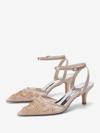 Scarpe da sposa con tacco a gattino punta a punta cinturino alla caviglia