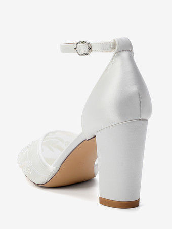 Zapatos de boda de tacón de bloque punta puntiaguda tacón alto con cuentas zapatos de novia