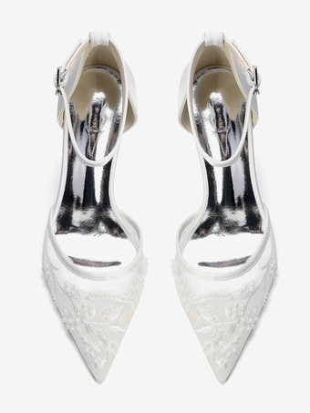 Zapatos de boda de tacón de bloque punta puntiaguda tacón alto con cuentas zapatos de novia