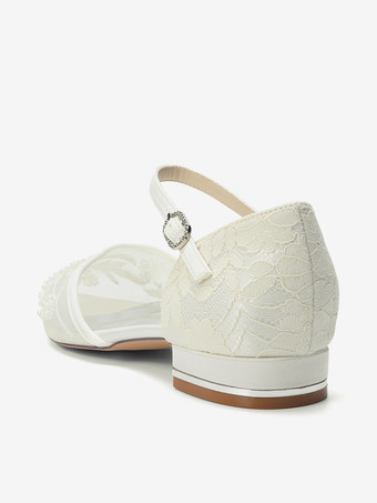 Zapatos de boda de encaje para mujer zapatos de novia planos con punta puntiaguda