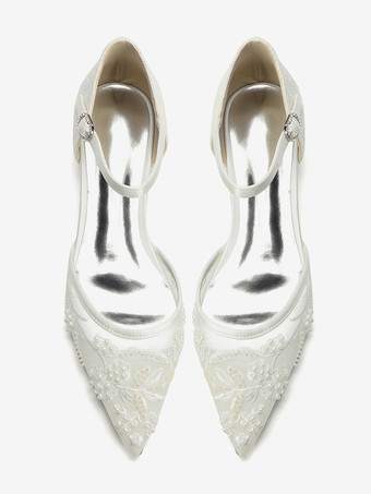 Zapatos de boda de encaje para mujer zapatos de novia planos con punta puntiaguda