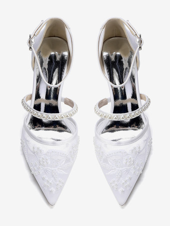 Scarpe da sposa con tacco grosso punta a punta perle scarpe da sposa con tacco alto