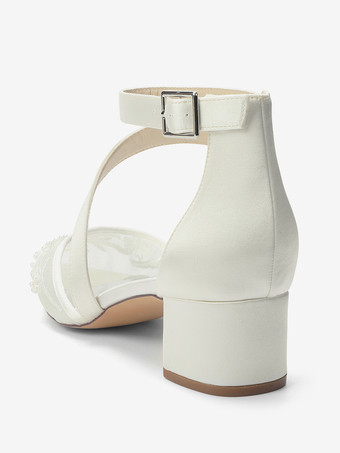 Scarpe da sposa con tacco grosso punta a punta perline cinturini tacco basso