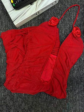 Abito da festa sexy con scollo a V profondo arricciato aderente con applicazioni di rose per donna 2026