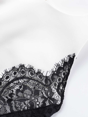 Abito lungo senza maniche con scollo all'americana in pizzo e patchwork a contrasto per donna 2026