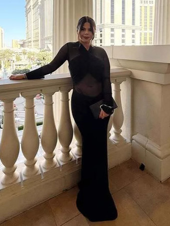 Abito lungo aderente con arricciature maniche lunghe e spalline incrociate sul davanti per donna 2026