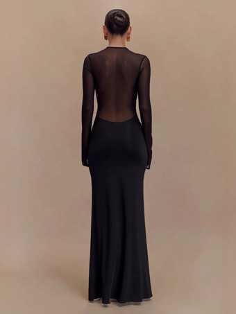 Abito lungo aderente con arricciature maniche lunghe e spalline incrociate sul davanti per donna 2026