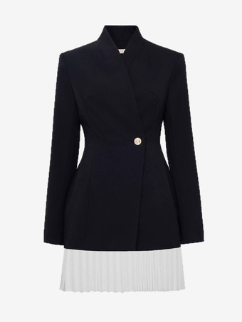 Vestido mini blazer plisado de manga larga con patchwork para mujer 2026