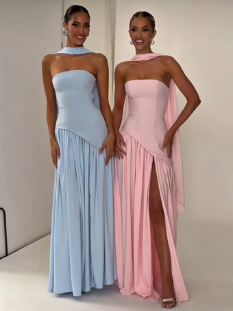 RosaAbito lungo da festa senza spalline con design asimmetrico e sciarpa per donna 2026