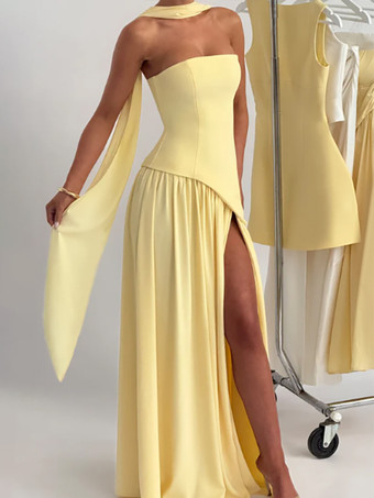 Abito lungo da festa senza spalline con design asimmetrico e sciarpa per donna 2026