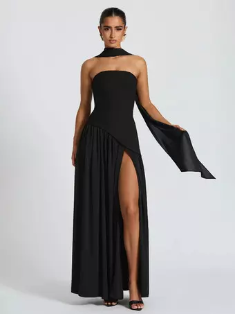 maxi dress designs for party Halter Draped Design Maxi Dress Black