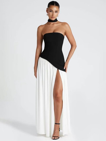 Nero e ArgentoAbito lungo da festa senza spalline con design asimmetrico e sciarpa per donna 2026