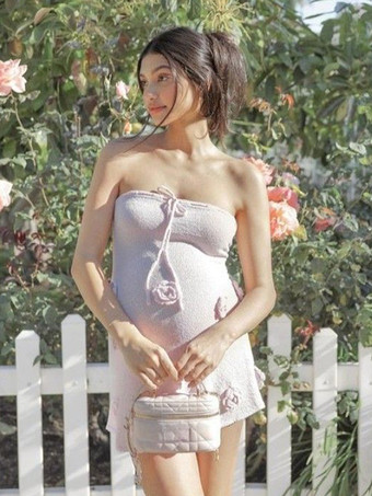 Mini abito in maglia senza spalline con stampa floreale 3D per donna 2026