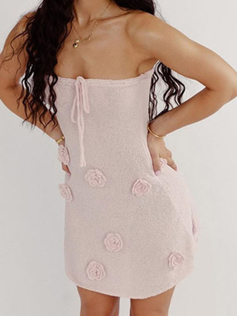 Mini abito in maglia senza spalline con stampa floreale 3D per donna 2026