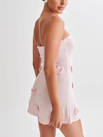 Mini abito in maglia senza spalline con stampa floreale 3D per donna 2026