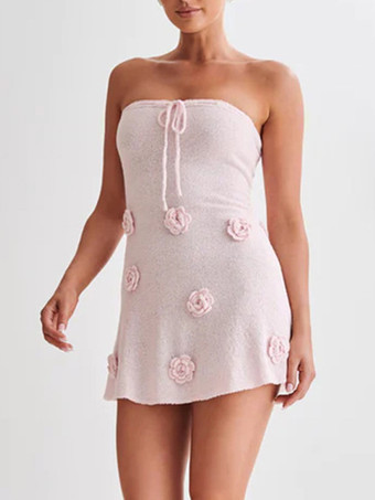 Mini abito in maglia senza spalline con stampa floreale 3D per donna 2026