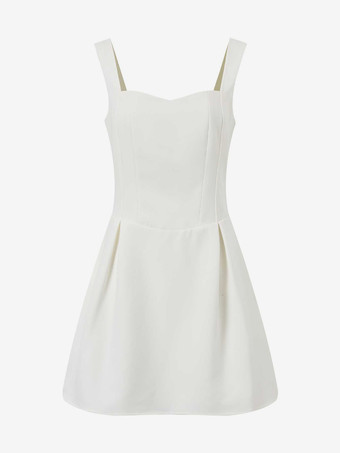 Vestido corto blanco sin mangas con vuelo en forma de A para mujer 2026