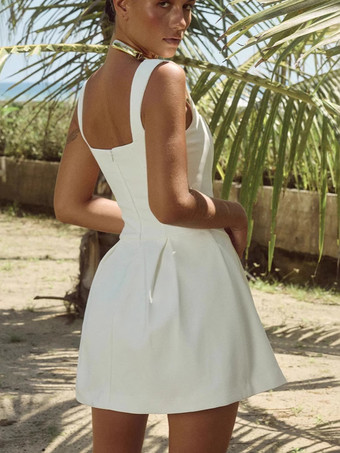 Vestido corto blanco sin mangas con vuelo en forma de A para mujer 2026