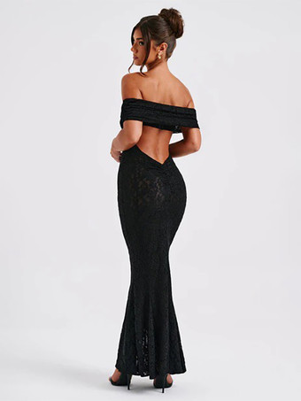 Vestido de fiesta largo estilo sirena con hombros descubiertos y encaje sin espalda para mujer 2026