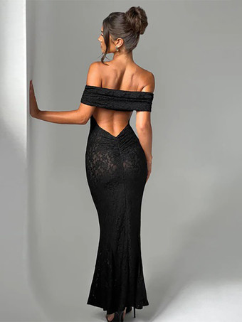 Vestido de fiesta largo estilo sirena con hombros descubiertos y encaje sin espalda para mujer 2026