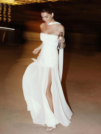 blanco Vestido largo sin mangas con cuello halter capas y dobladillo irregular para mujer 2026