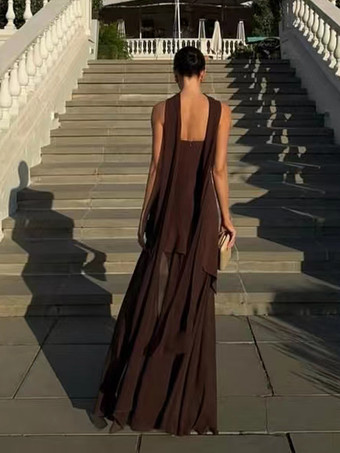 Vestido largo sin mangas con cuello halter capas y dobladillo irregular para mujer 2026