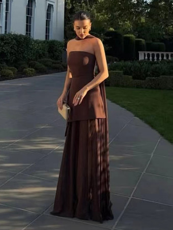 marrón oscuroVestido largo sin mangas con cuello halter capas y dobladillo irregular para mujer 2026