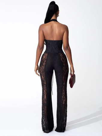 Tuta da donna con scollo a V profondo allacciatura sul retro corsetto in pizzo patchwork 2026