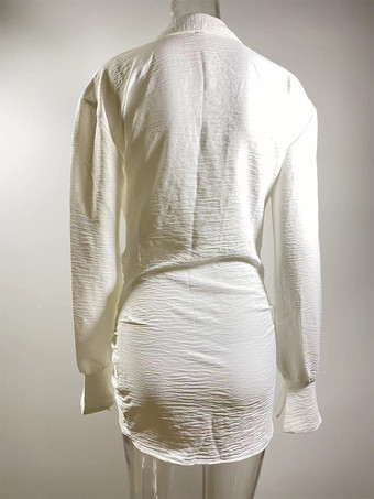 Vestido camisero corto de manga larga con escote en V profundo para mujer 2026