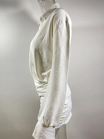 Vestido camisero corto de manga larga con escote en V profundo para mujer 2026