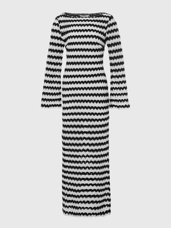 Abito lungo aderente a maniche lunghe in maglia con motivo a onde a contrasto per donna 2026