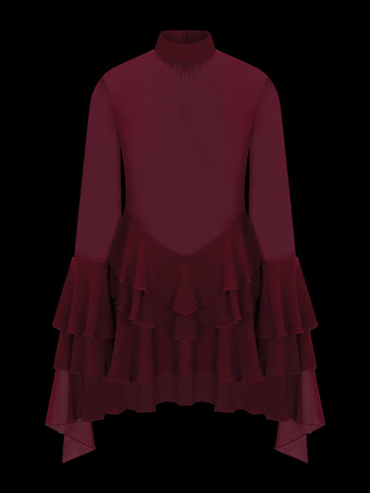 Mini abito da donna con maniche svasate volant e rete trasparente a collo alto 2026