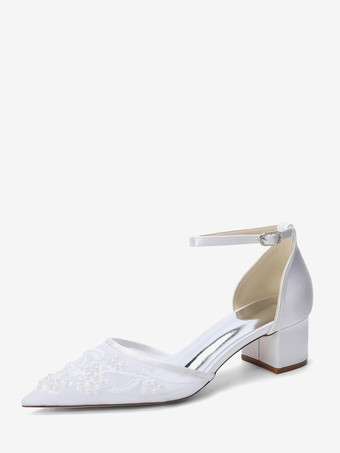 Bianco Scarpe da sposa color avorio con punta a punta cinturino alla caviglia tacco basso e spesso