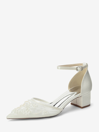 AvorioScarpe da sposa color avorio con punta a punta cinturino alla caviglia tacco basso e spesso