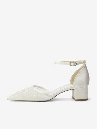 Scarpe da sposa color avorio con punta a punta cinturino alla caviglia tacco basso e spesso