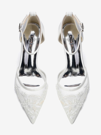 Scarpe da sposa color avorio con punta a punta cinturino alla caviglia tacco basso e spesso