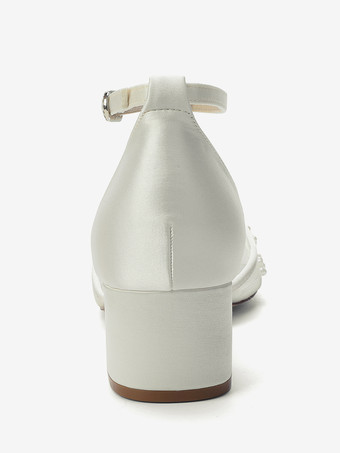 Scarpe da sposa color avorio con punta a punta cinturino alla caviglia tacco basso e spesso